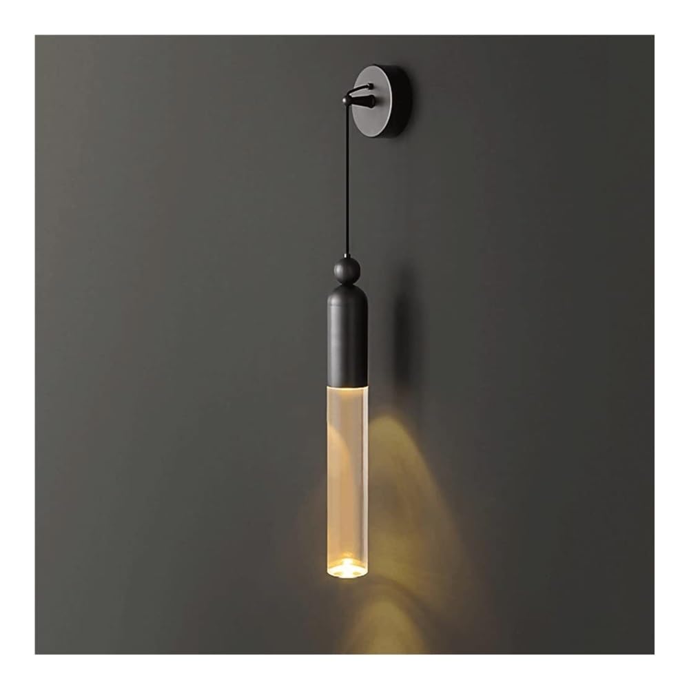 TONFON Black Brass Wall Sconce Creative Long Tube Wall Lamp Copper Cylindrical Wall Mounted Lamp with Acrylic Lampshade for Bedroom Bedside Living Room Study Room Corridor Entryway Restaurant