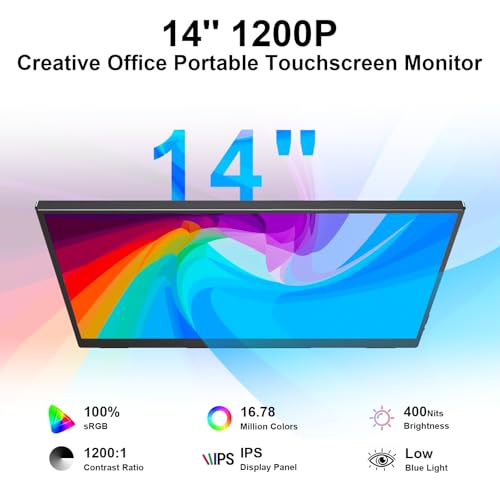 Image of Topmonitor 14 inch Portable Monitor Touchscreen, 1200P FHD IPS Travel Monitor with Tempered Glass,10-Point Touch, Dual Speakers & Kickstand, USB-C HDMI External Monitor for Laptop MacBook Phone PS5 Switch