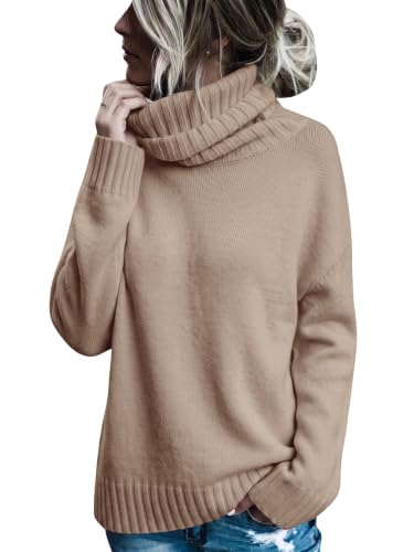 Image of FISACE Womens Oversized Turtleneck Pullover Sweater Cable Knit Sweater Tops | Long Sleeve,Slouchy,Fall,Winter,Lightweight,Loose,Trendy,Casual,Sexy
