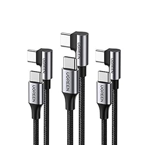 UGREEN USB C USB C Kabel 60W Hoek Stroomvoorziening USB C USB C Kabel 90 Graden 3A/ 20V Compatibel met Galaxy Note20 S21 S20 A52 Mi 10T, iPad Air 2020, iPad Pro 2020, XPS 13, MacBook Air etc. (1M+2M+3M)