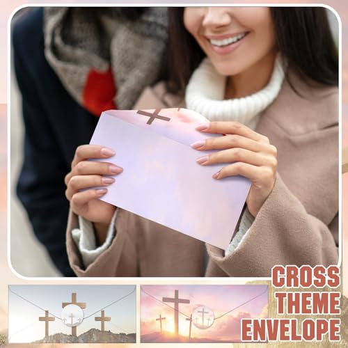 Image of TaoBary 160 Pcs Stationery Paper Set 50 Double Sided Stationery Papers with 50 Matching Envelopes and 60 Round Dot Sticker, 10 Design(Religious Letter with Cross,8.5 x 11 Inch)