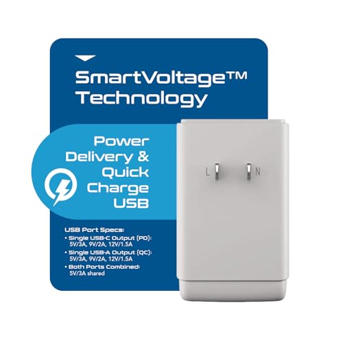 Image of Ceptics Japan, Philippines Power Travel Plug Adapter, QC 3.0 & PD, Safe Dual USB & USB-C - 2 USA Socket Compact & Powerful - USA 3 Pin Polarized to 2 Prong Unpolarized - Type A - AP-6 Fast Charging
