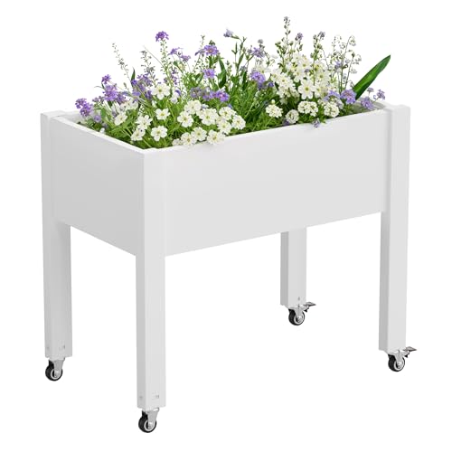 WTFGO Elevated Raised Garden Bed with Wheels Planter Box Ashen-26.3 h