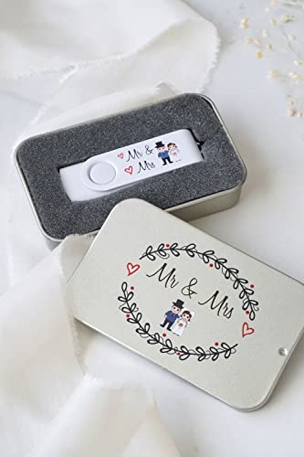 Mr & Mrs Wedding Bride & Groom USB Flash Drive Memory Stick in Gift Tin For Photos or Video (32gb memory) - Image 2