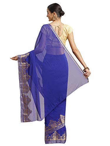 Image of AKHILAM Women's Chiffon Saree with Unstitched Blouse Piece(6BAHRN67)