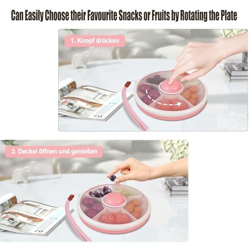 Boîte à goûter portable, boîte à déjeuner rotative avec 5 petits et 1 grand compartiments, dragonne réutilisable pour les collations et la préparation des repas en déplacement
