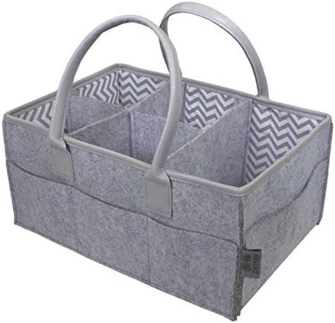 Baby Diaper Caddy Organizer by Devray | Nursery Storage Bin | Grey Leather Pu Handles and Top Trim with 5 Compartments