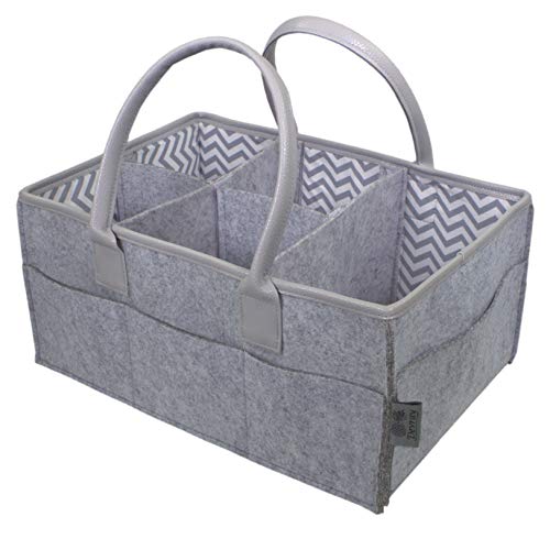 Monond PDTXCLS HOMIEBUDS SPPRANDOM Yasirona ARDOUR VAN Baby Diaper Caddy Organizer by Devray | Nursery Storage Bin | Grey Leather Pu Handles and Top Trim with 5 Compartments