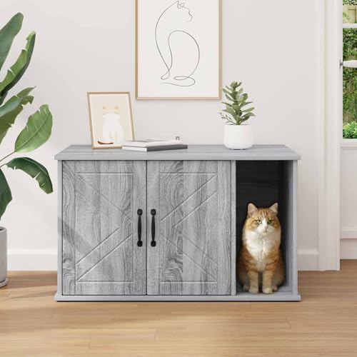 Niche en bois pour chat gris Sonoma - Meuble rectangulaire de 85 cm - 5