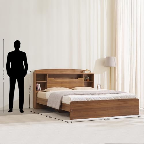Image of Home Centre | Helios David Smith King Size Bed | Engineered Wood | Teak | 1 Year Warranty