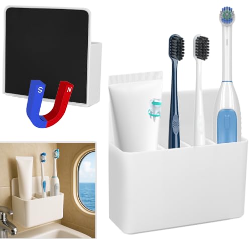 Magnetic Toothbrush & Toothpaste Holder for Cruise Ships, Wall‑Mounted Cruise Bathroom Organizer, Compact Travel Storage, 2025 Cruise Essentials