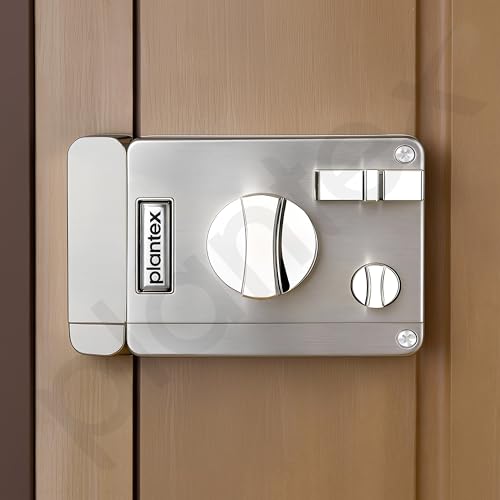 Image of Plantex Heavy Duty Night Latch Door Lock with Key & Knob for Main Door /Twinbolt Lock for Home,Hotel,Office /Deadbolt Lock with 5-Years Warranty (Satin White & Chrome)