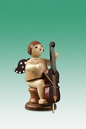 Ange de Noël assis au violoncelle pour décoration de table de fête bois brut