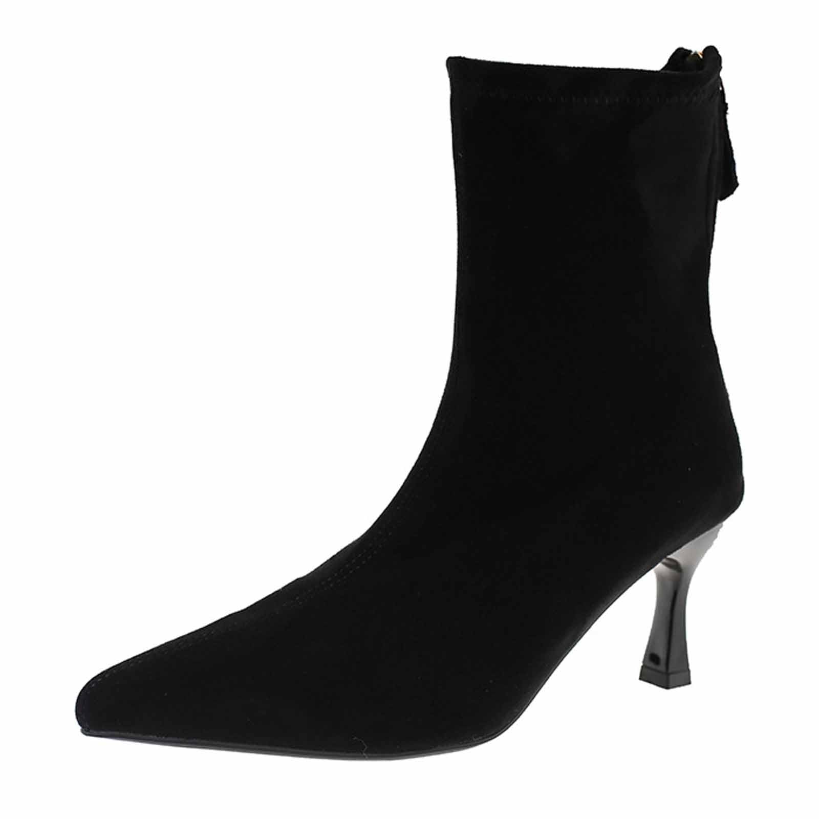 Womens Suede Stiletto Mid Heels Ankle Boots Sexy Pointed Toe Back Zipper Kitten Heel Booties Comfortable Dressy Fall