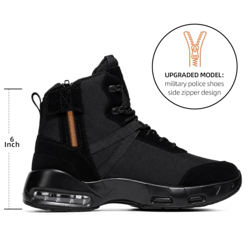 Image of Military Tactical Boots Men Wide Waterproof 6 Inches | Non Slip Side-Zip Combat Hiking Work Boots Lightweight Durable