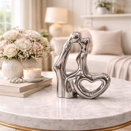 Image of Xtore Abstract Couple Heart Ceramic Sculpture with Metallic Finish for Romantic Home Decor & Gifting