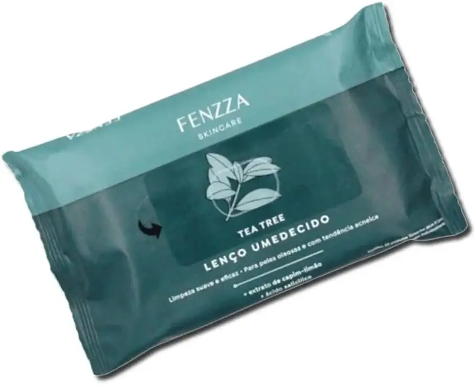 Lenço Umedecido Demaquilante Fenzza Tea Tree e Capim Limão - Limpeza Facial Refrescante, Aroma Natural, Ótimo Custo-Benefício