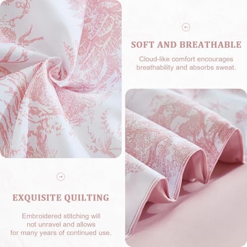 Image of DJY Queen Size Comforter Sets, Pink Botanical Comforters with Sheets 7 Pieces Bed in a Bag Queen Elegant Plants Print Christmas Soft Microfiber Reversible Complete Bedding Sets for All Season