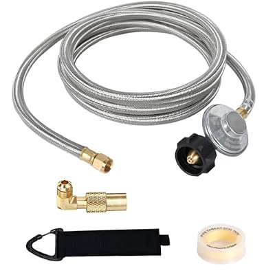 12 Feet Propane Regulator with Hose, QCC1 Gas Grill Regulator and Hose to 3/8'' Connect Fitting, with Adapter for 17" 22" 28" 36" Blackstone Griddle and LP Gas Grill Heater and Fire Pit Table Stove