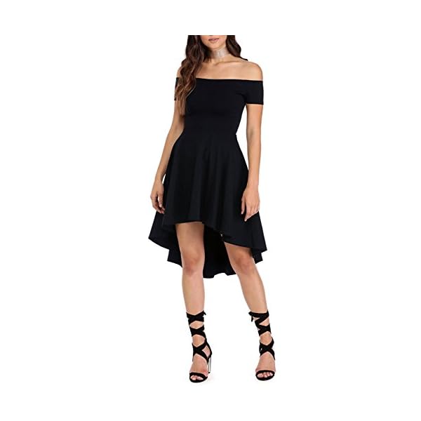 Sarin-Mathews-Womens-Off-The-Shoulder-Short-Sleeve-High-Low-Cocktail-Skater-Dress Sarin Mathews Women Off The Shoulder Short Sleeve High Low Cocktail Skater Dress Black L