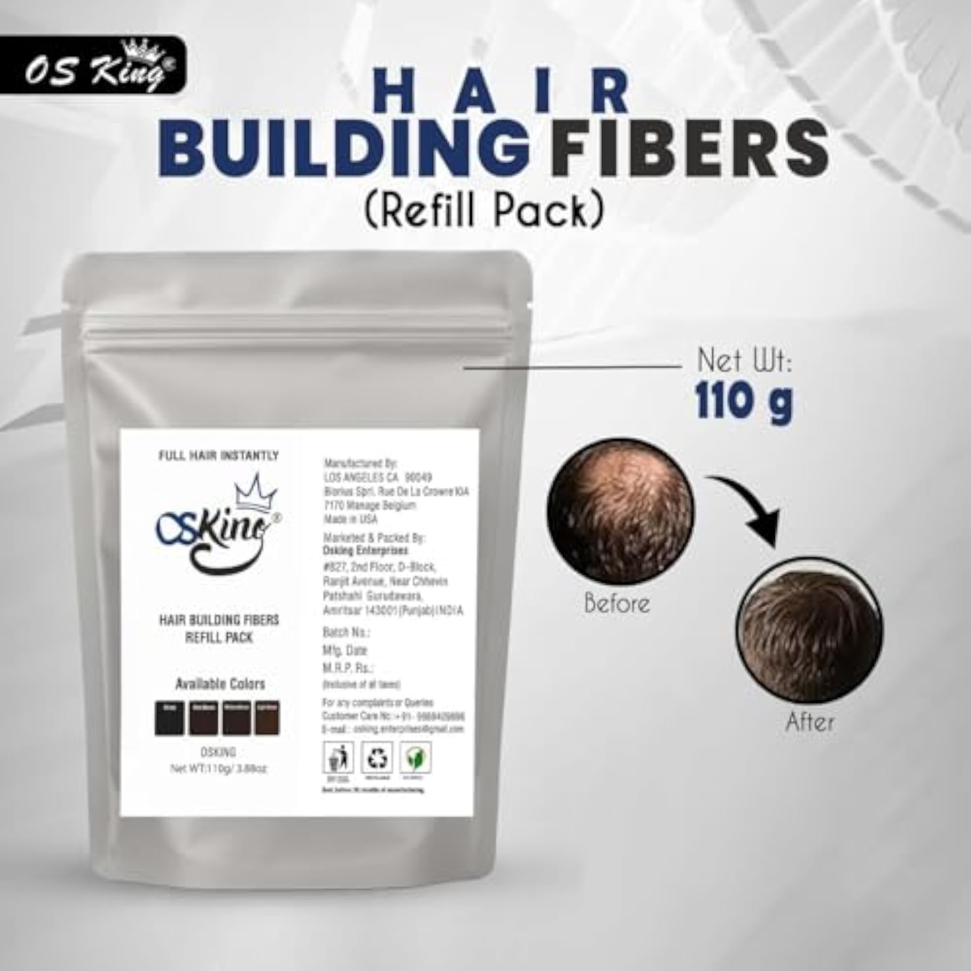 Osking Hair Loss Concealer Refill Pack, 110 Grams (Black)