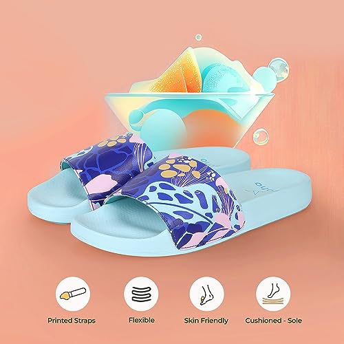 Image of YOHO Tropica Printed Comfortable Women Slides | Stylish Rainy Footwear & Waterproof Monsoon Sandals | Soft Inner Lining On Strap