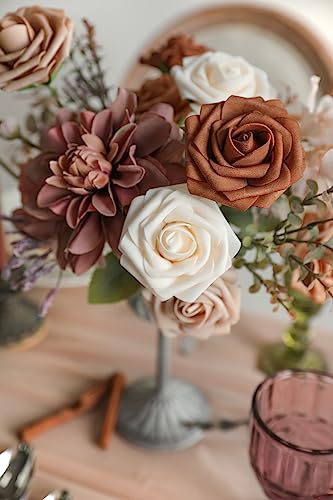 Koroni Flowers DM004 Rose Artificial Flowers 25Pcs Dusty Rose Ombre Colors Foam Fake Roses With Stems For Diy Wedding Bouquets Bridal Shower Centerpieces Party Tables Home Decorations thumb #4