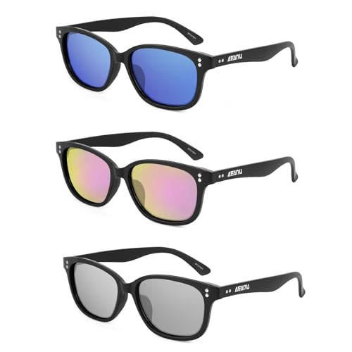 3-Pack Polarized Sunglasses – UV400 Color Mirror Lens for Teens Young Women,Lightweight Rectangular Frame Small Faces