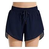 baleaf Women's Swim Shorts Modest Swimsuit Bathing Suit Bottoms 3' Quick Dry Mesh Beach Water Board Shorts with Liner Pocket Dark Blue M
