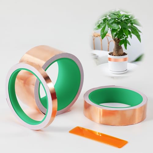 Preisvergleich Produktbild 3PCs Kupferfolie Klebeband Kupferband Gegen Schnecken Schneckenschutz Kupferband Kupferband Selbstklebend, für DIY(1.5cm / 2.5cm / 5cm + Schaber)