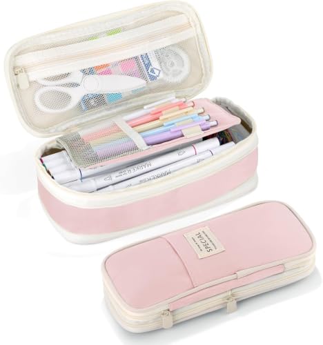 Image of WORSHIPER Big Capacity Pencil Pen Case Bag with Zipper Office College School Storage Large Capacity Bag Pouch Holder Box Organizer Colorful (Special - Light Pink)