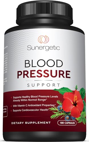Image of Sunergetic Premium Blood Pressure Support Supplement for Cardiovascular & Heart Health with Garlic, Hawthorn & Hibiscus (180 Capsules)