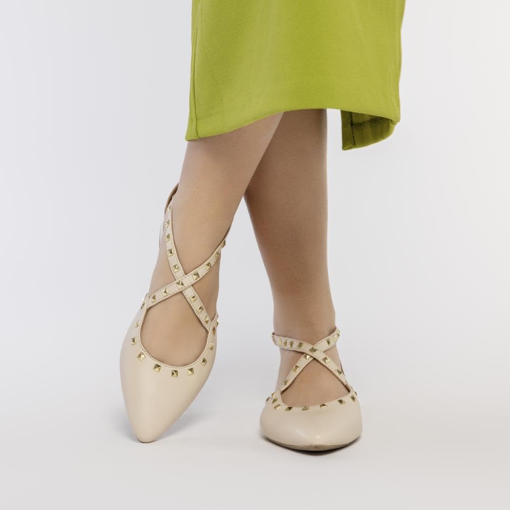 GIOSEPPO Bailarinas DE Piel Color Negro con Punta Fina Y Detalle DE TACHAS para Mujer Garcon