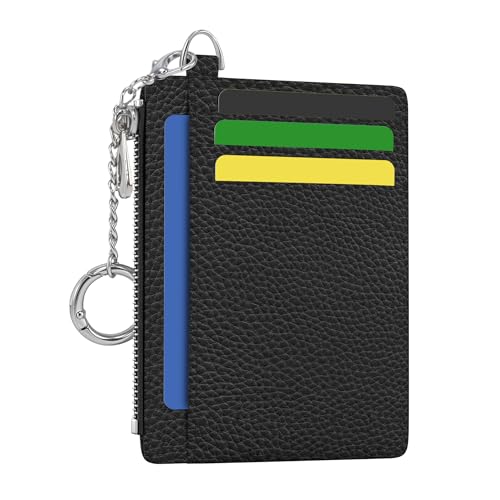 Image of Hancynir Black Minimalist Small Wallet Women Credit Card Holder, Slim RFID Blocking Keychain Card Wallets, Mini Front Pocket PU Leather Thin Travel Zipper Coin Cash Ladies Wallet Organizer Gifts