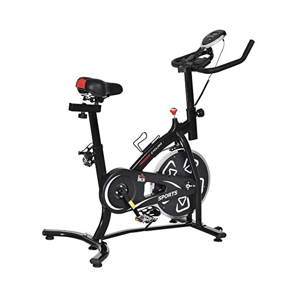 HOMCOM Vélo d&rsquo;appartement vélo de fitness velo d&rsquo;intérieur avec écran LCD multifonctions vélo biking cardio-training selle et guidon réglables acier noir