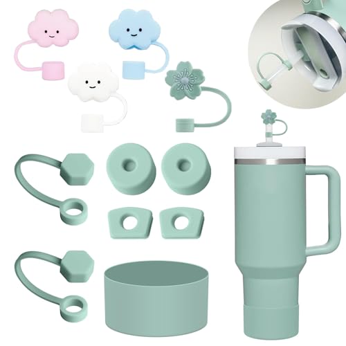 Frundoo Stanley Cup Accesorios Traje Incluye 6 Tapas De Pajitas De Silicona, 2 Tapones Para Pajitas, 2 Tapones Redondos Y 1 Funda De Silicona Para Vasos Stanley De 1,2 L Y 850 Ml Productos Patentados