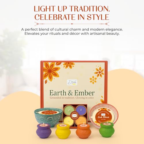 Image of D'Velas Earth & Ember Christmas Gift Set | 2 Scented Bandhani Bowl Candles, 4 Handpainted Votive Cups & 4 Scented Candles | Holiday Home Decor & Gifting | New Year Eve | Premium Fragrance