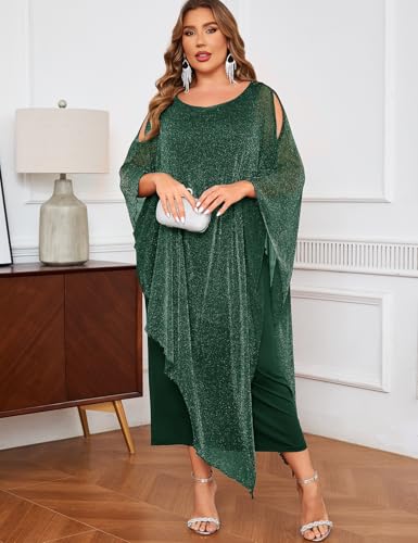 Image of ZOMVA Plus Size Elegant Formal Dress Long Cape Overlay Wedding Guest Formal Cocktail Mother of Bride Outfit