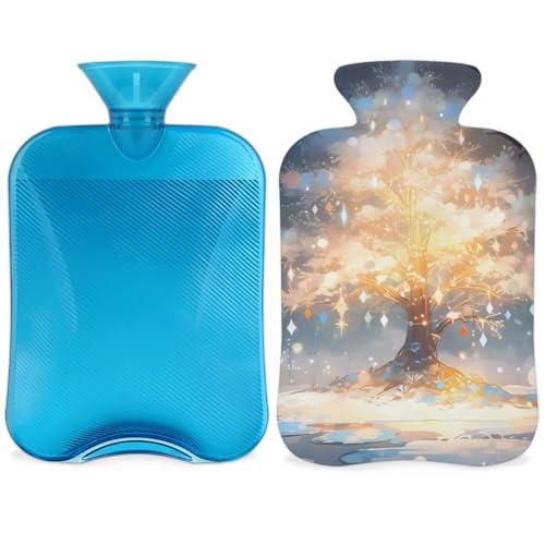 Hot Water Bottle with Soft Cover,2L Christmas Tree Hot Water Bag for Hot and Cold Compress, Hand Feet Warmer, Mystical Tree Rubber Hot or Cold Water Bottle Halloween Christmas Decorations