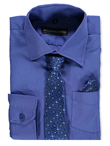 Kids World Boys' Dress Shirt & Tie (Patterns May Vary) - Royal Blue, 14