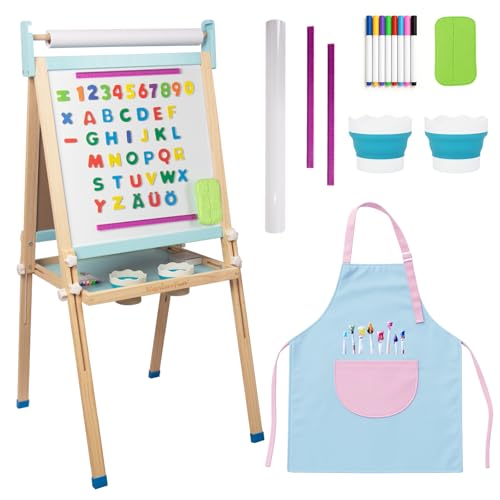 Kids Wooden Double-Sided Art Easel with Paper Roll