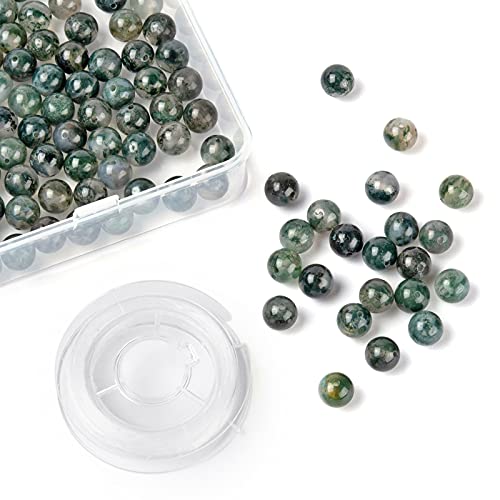BEEFLYING Natural Moss Agate Round Beads Crystal Gemstone Semi Precious Round Loose Spacer Beads for Jewellery Making DIY Bracelet Necklace Crafts (100Pcs - Image 3