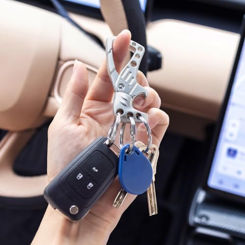 Image of Heavy Duty Key chain, Carabiner Clip Keychain with Bottle Opener, 3 Key Rings for Car Keys, Metal Secure Snap Lock, Family Present for Men and Women(Grey,1-Pack)