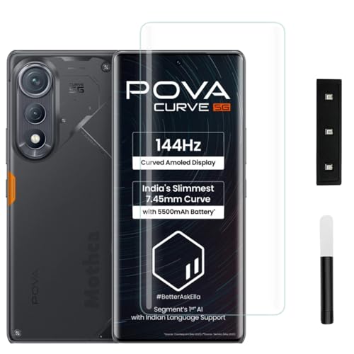 Image of Mothca Premium UV Tempered Glass Screen Protector For Tecno Pova Curve (Pack of 1) Full Adhesive UV Curved Screen Guard, Case Friendly with Installation Kit