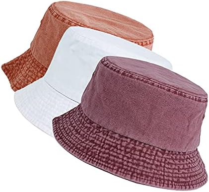 Crazy Era 3 Pack Washed Cotton Bucket Hats Packable Summer Outdoor Cap Travel Beach Sun Hat Plain Colors for Men Women