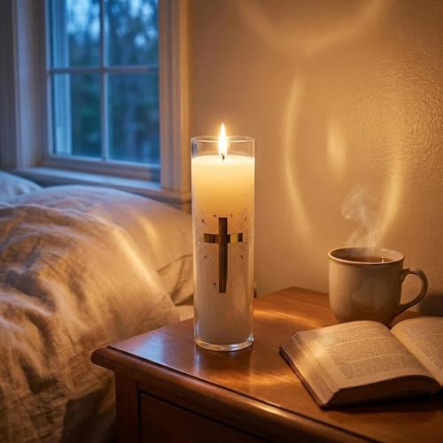 Eechen Charm pure beeswax candle in a clear glass jar — proves the jar format that contains wax on a rental surface