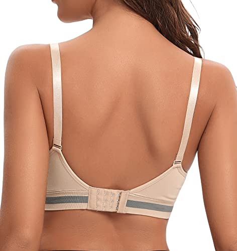 Suekaphin 5Pack Nursing Bra Deep V Neck for Breastfeeding,Seamless Maternity Bralette Wirefree Padded Cup Nursing Bra,Large,Black/Beige/White/LightBlue/Gray - Image 5