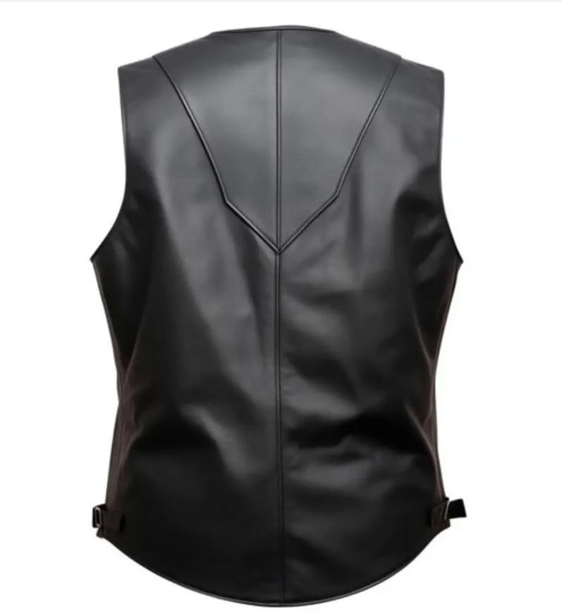 Black Leather Biker Vest Genuine Cowhide Snap Closure Lightweight Western Waistcoat2