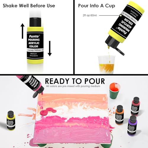 Image of Funto Acrylic Pouring Paint Set, 36 Bottles, with Silicone Oil, High Flow, Pre-Mixed, Art Supplies for Pouring on Canvas, Glass, Wood, Tile, Rocks