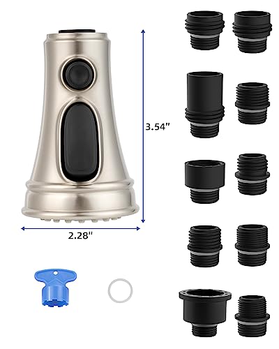 Hibbent Kitchen Faucet Head Replacement, Pull Down Faucet Spray Head, 3 Function Faucet Sprayer Nozzle With 10 Adapters Compatible With Moen, American Standard, Delta, Kohler Faucets, Brushed Nickel #TOP6